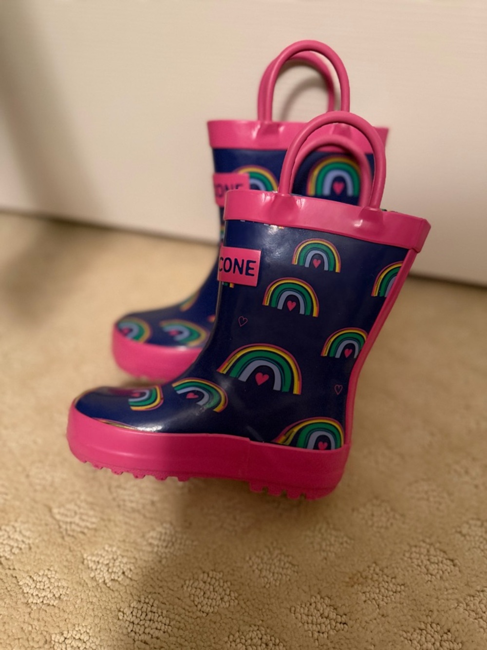 Lone Cone Rainbow Print Rain Boots - Pink & Navy
